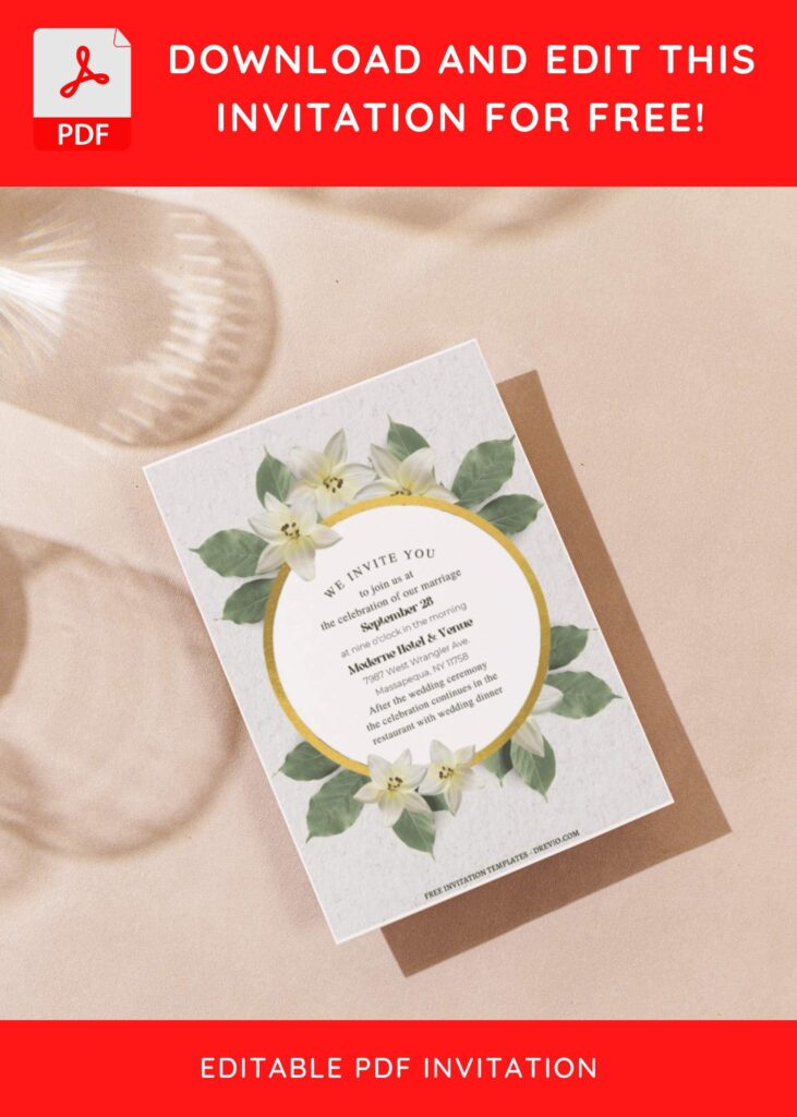 Invitation Template of (Free Editable PDF) Botanical Gold Frame Wedding Invitation Templates 7