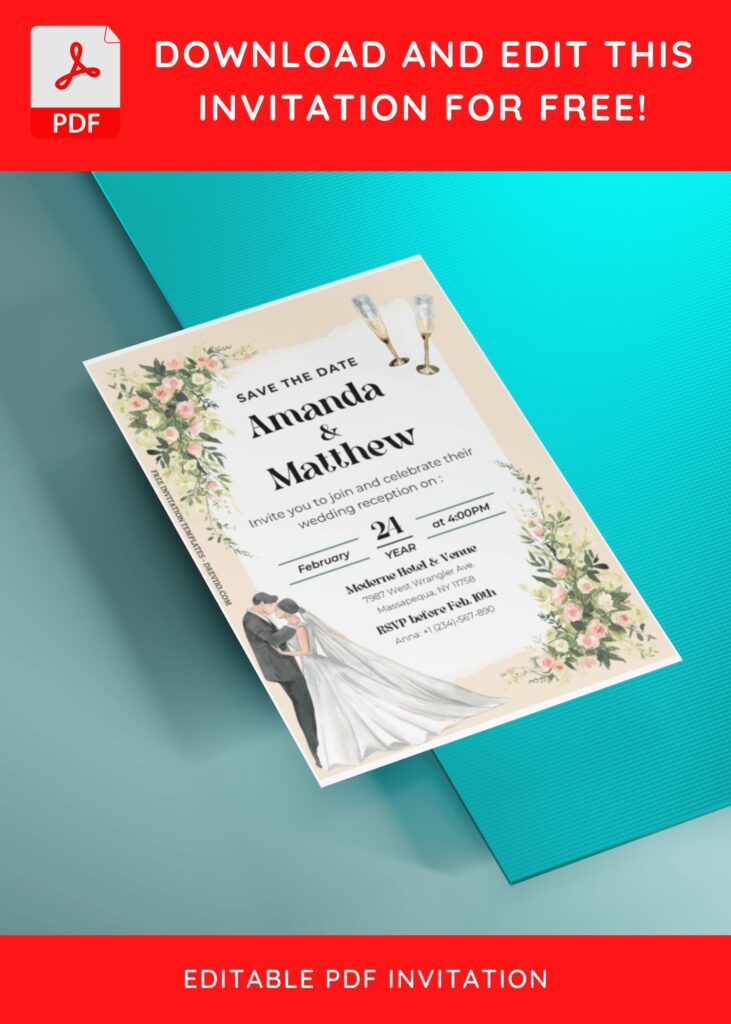 (Free Editable PDF) Blossoming Garden Nuptial Wedding Invitation Templates G