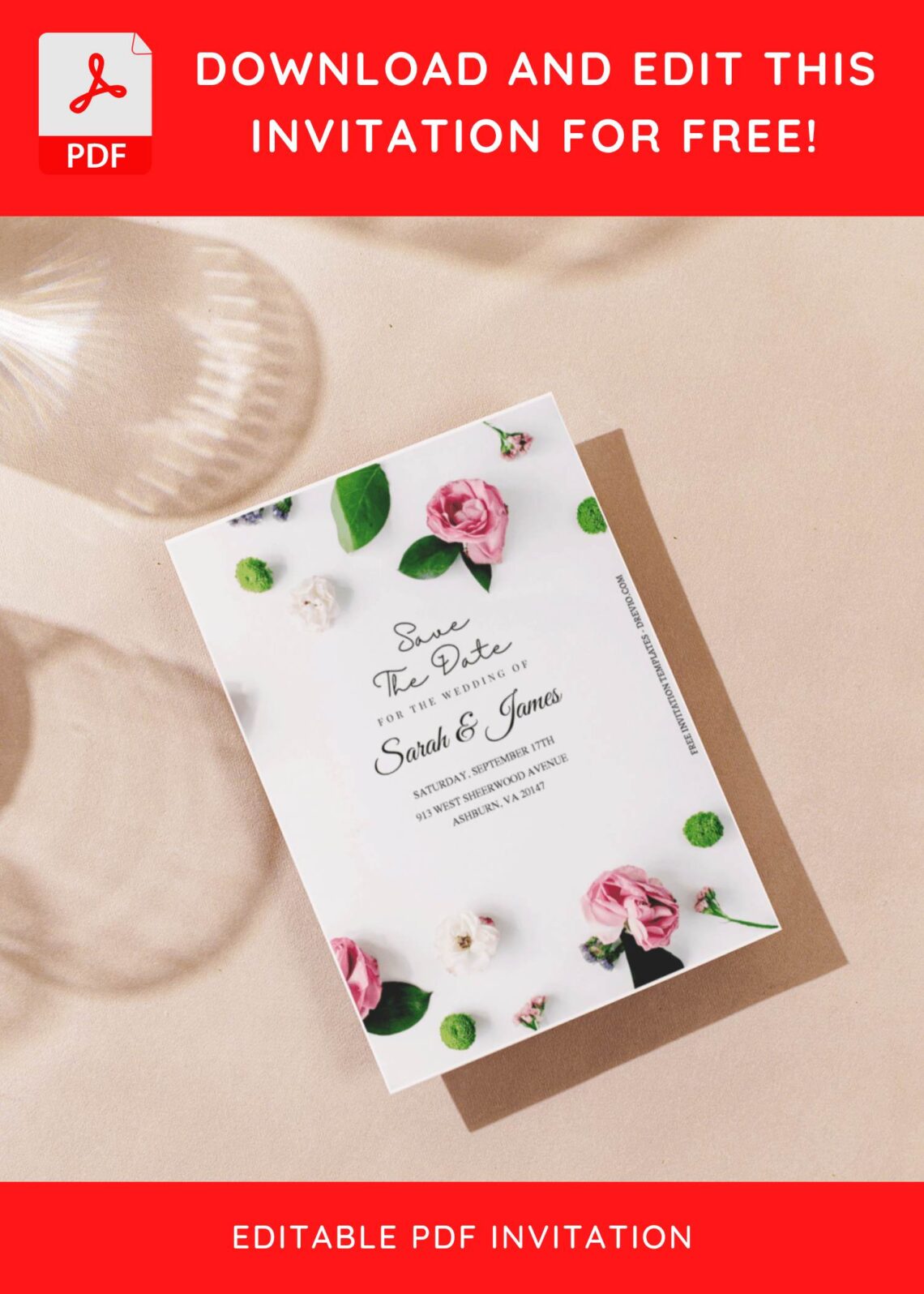 (Free Editable PDF) Romantic Garden Of Roses Wedding Invitation Templates G
