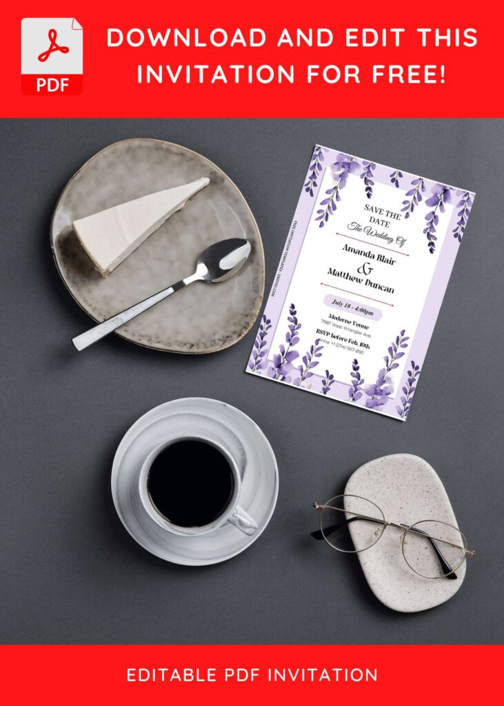 Invitation Template of (Free Editable PDF) Gorgeous Purple Lavender Wedding Invitation Templates 4