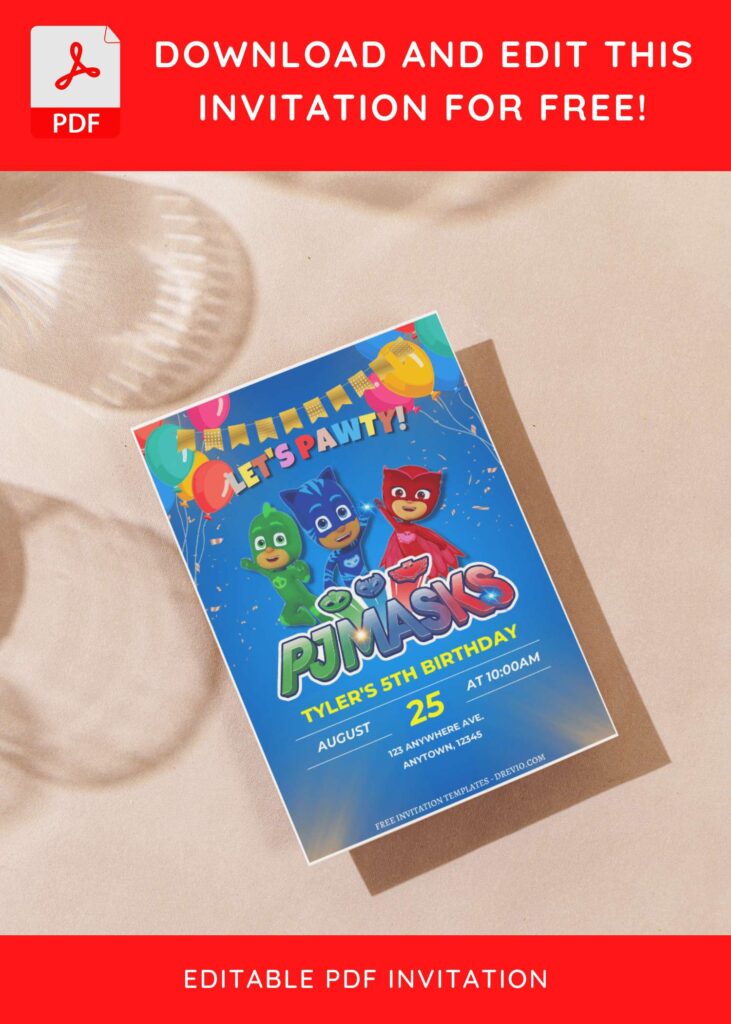 Invitation Template of (Free Editable PDF) PJ Masks Kids Birthday Invitation Templates 4