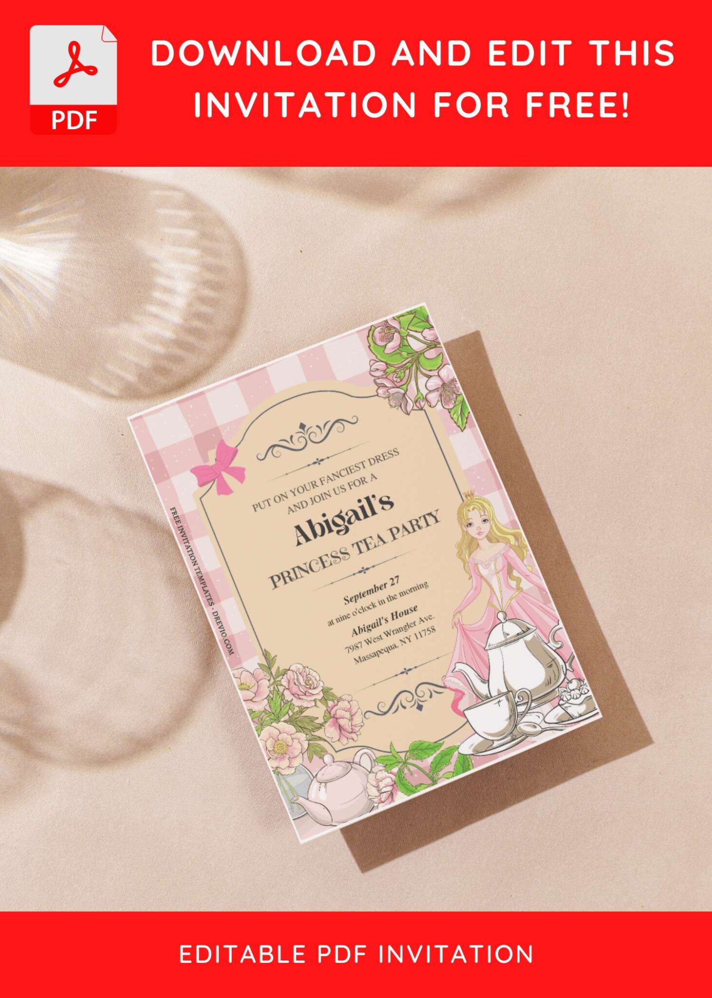 (Free Editable PDF) Dreamy Princess Tea Party Birthday Invitation ...