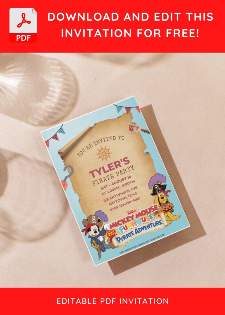 Invitation Template of (Free Editable PDF) Set Sail For Fun Mickey Mouse Pirate Birthday Invitation Templates 4