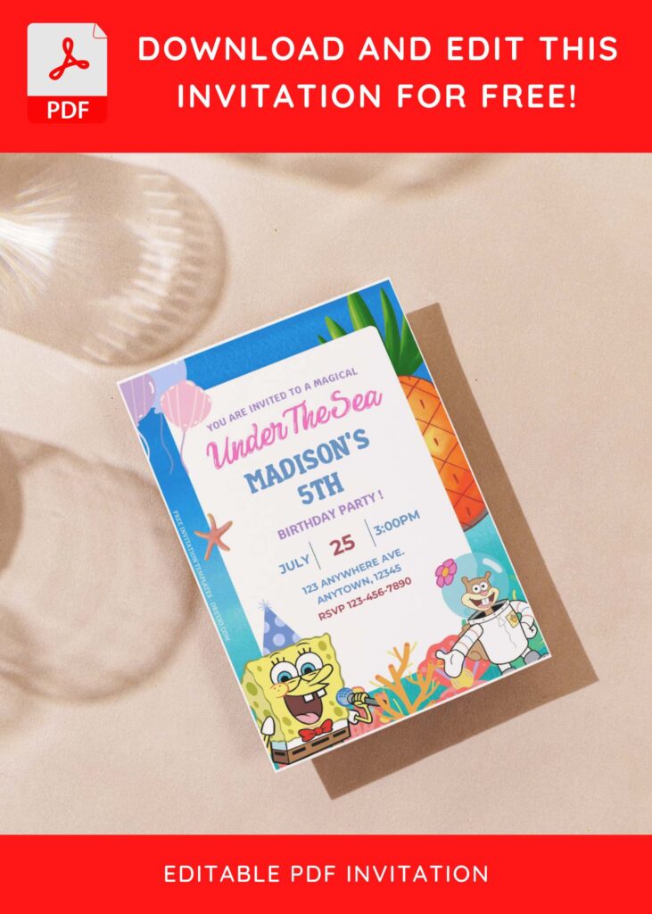 Invitation Template of (Free Editable PDF) Dive Into Fun SpongeBob Under the Sea Birthday Invitation Templates 4