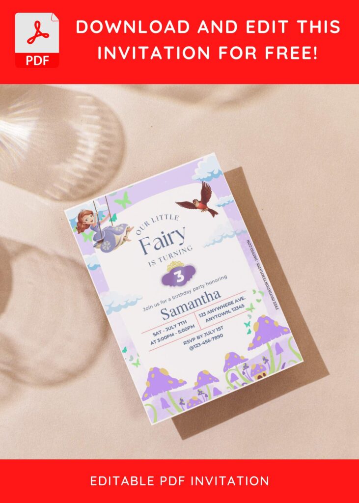 Invitation Template of (Free Editable PDF) Fairy Garden Sofia The First Birthday Invitation Templates 4