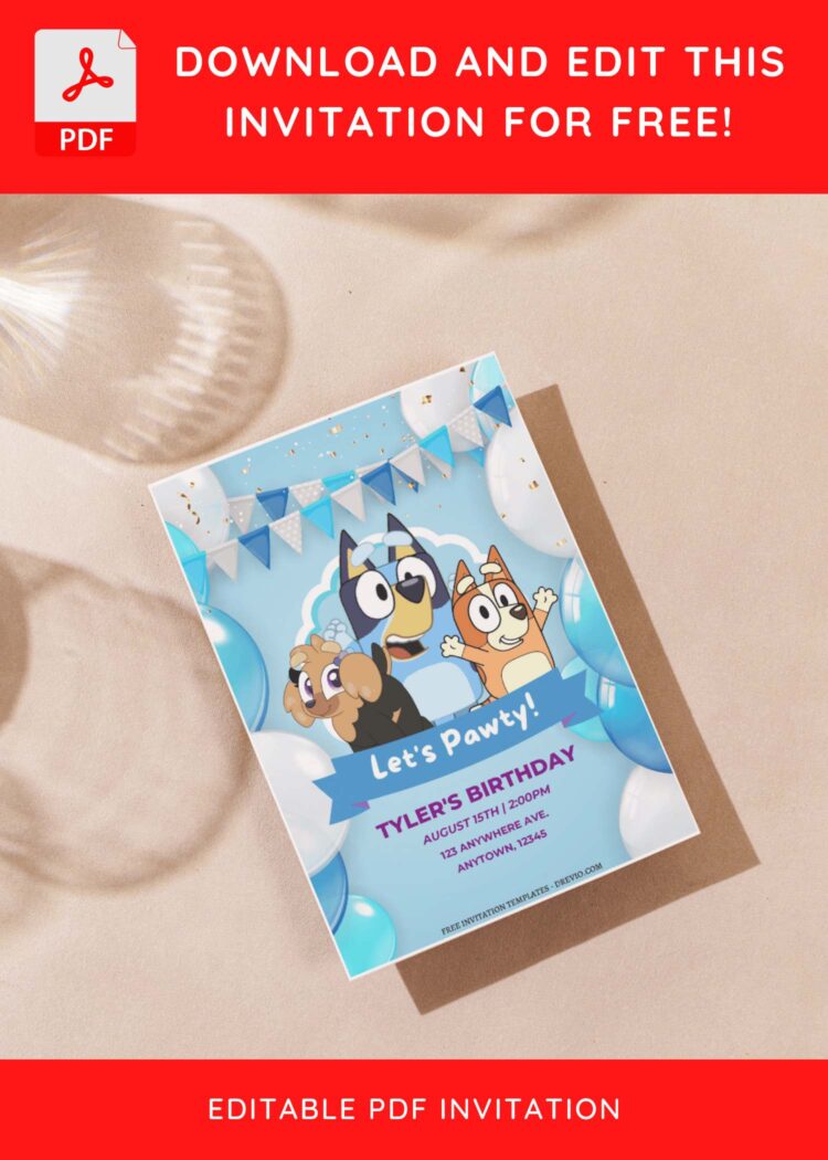 (Free Editable PDF) Bluey’s Adventure Birthday Invitation Templates ...