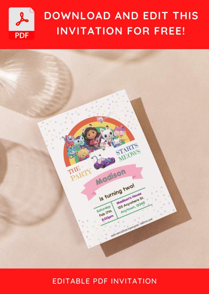 Invitation Template of (Free Editable PDF) Rainbow Gabby's Dollhouse Birthday Invitation Templates 4