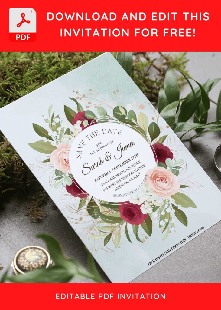 (Free Editable PDF) Timeless Spring Flower Wedding Invitation Templates F