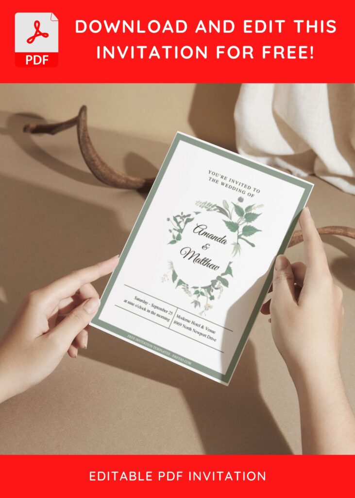 (Free Editable PDF) Picture Perfect Botanical Frame Wedding Invitation Templates F