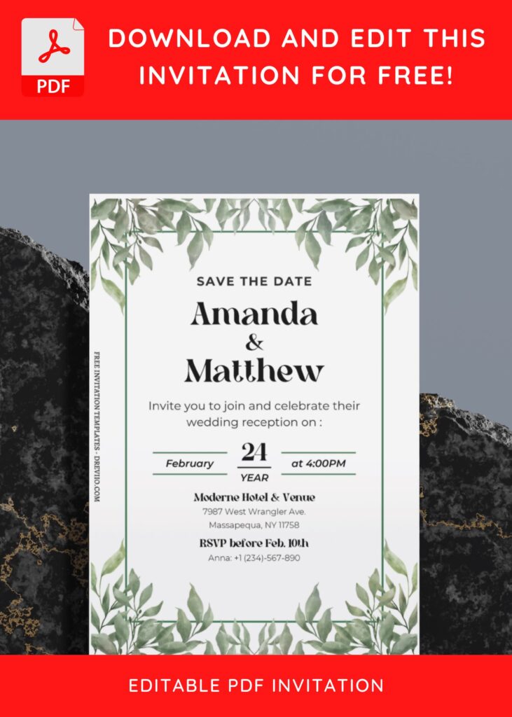 Invitation Template of (Free Editable PDF) Refreshing Botanical Summer Wedding Invitation Templates 7