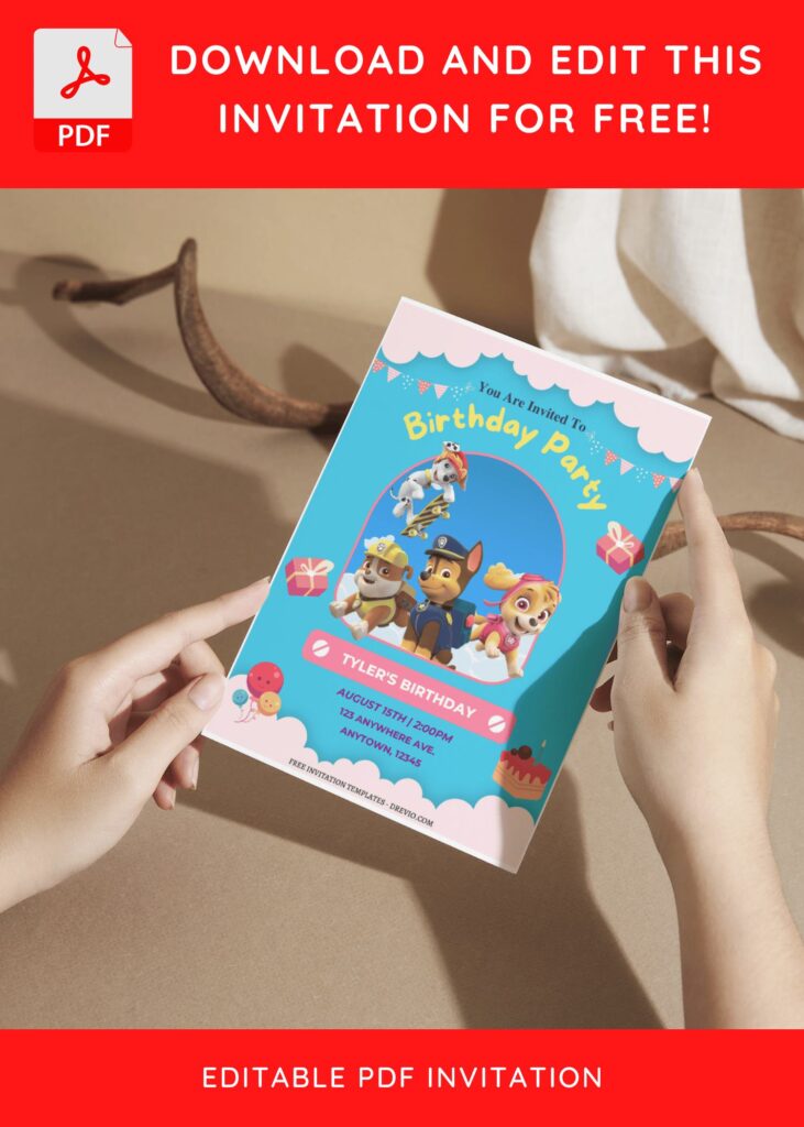 (Free Editable PDF) Fun & Sweet PAW Patrol Birthday Invitation Templates with Skye