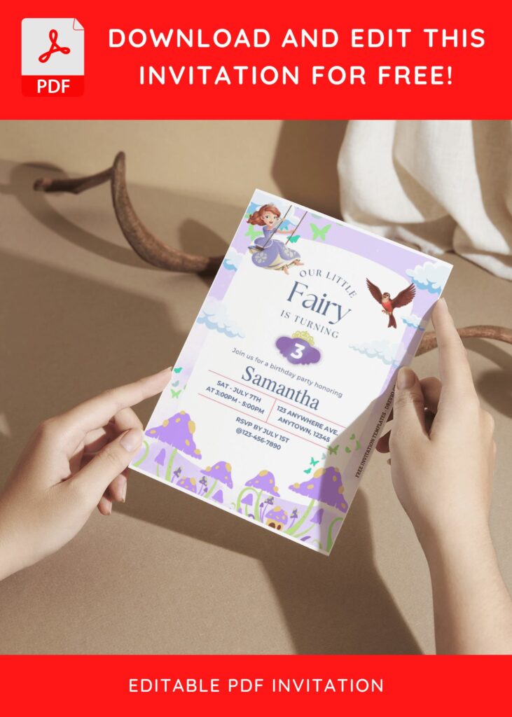 (Free Editable PDF) Fairy Garden Sofia The First Birthday Invitation Templates F