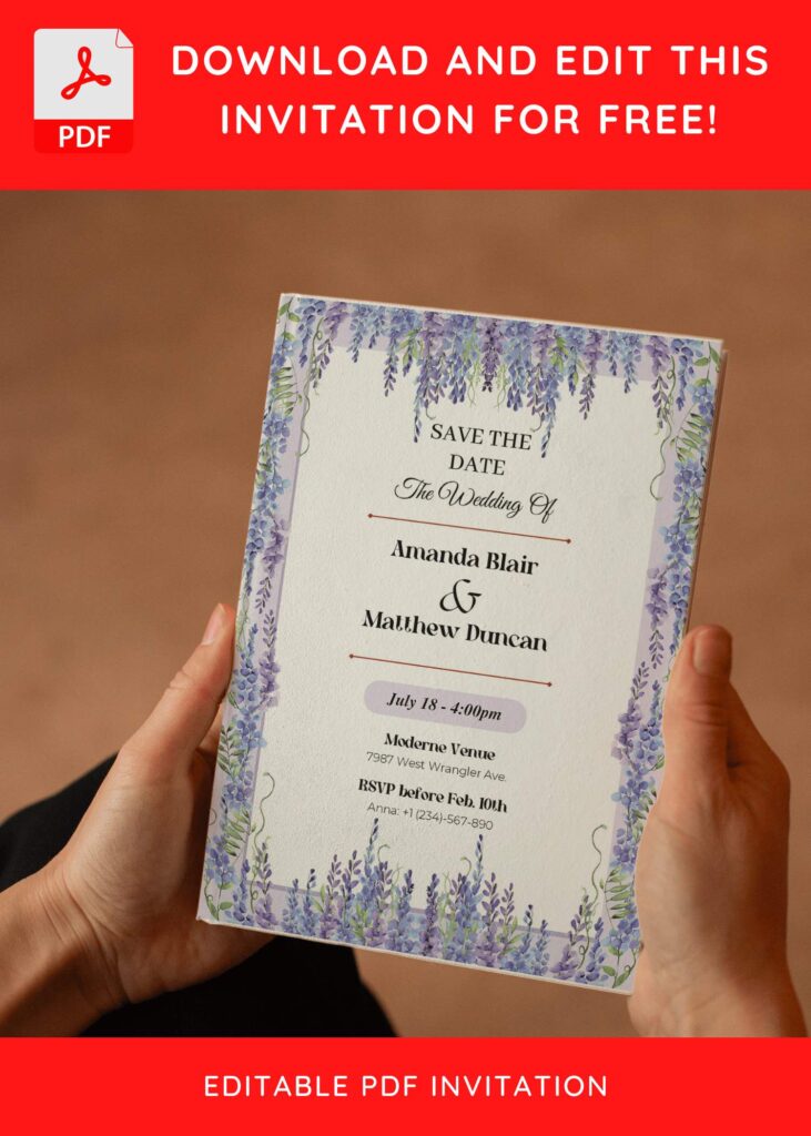 Invitation Template of (Free Editable PDF) Gorgeous Purple Lavender Wedding Invitation Templates 8