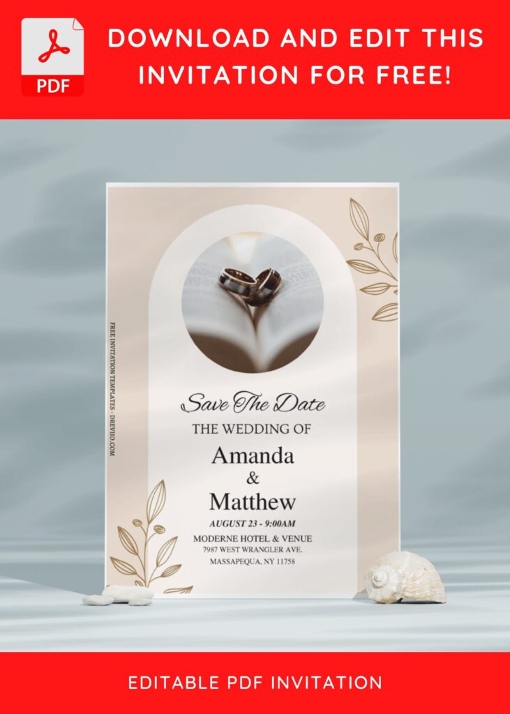 (Free Editable PDF) Minimalist Foliage Line Art Wedding Invitation Templates E