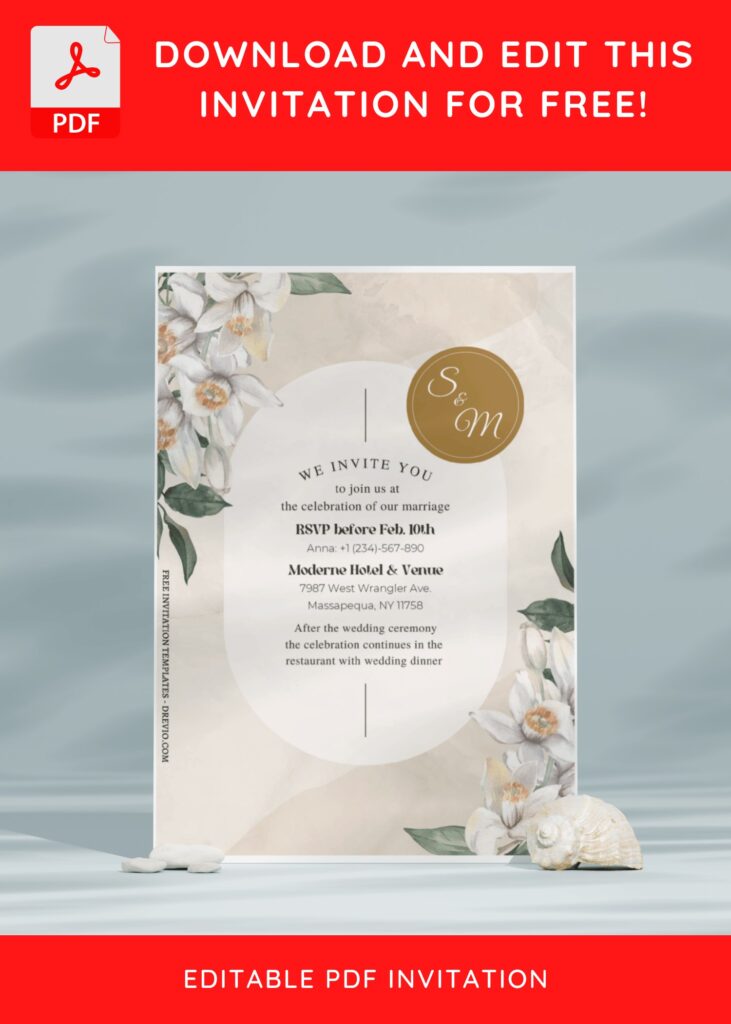 (Free Editable PDF) Modern Floral Brunch Wedding Invitation Templates E