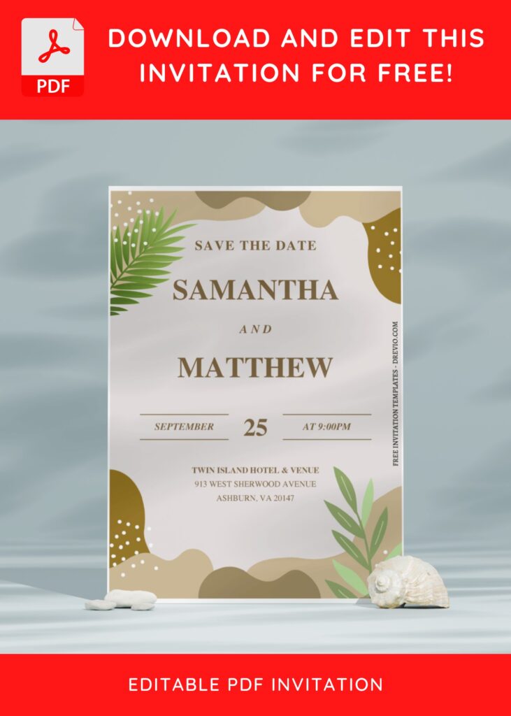 (Free Editable PDF) Bold Pop Geometric Wedding Invitation Templates with hand drawn greenery