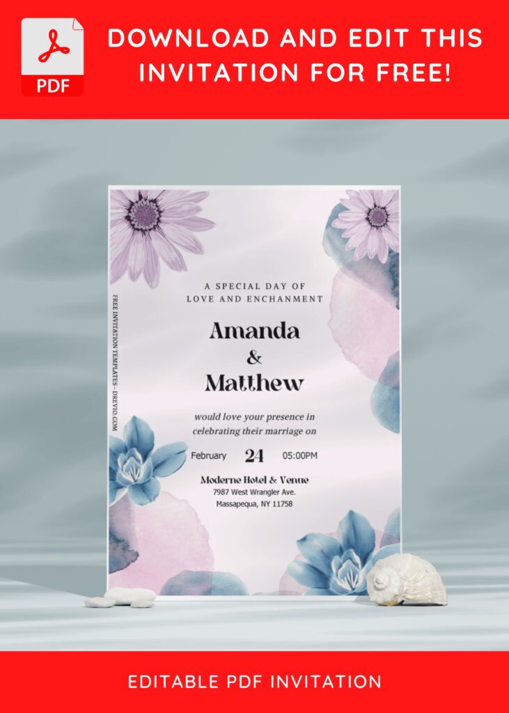 (Free Editable PDF) Pretty Purple Spring Wedding Invitation Templates E