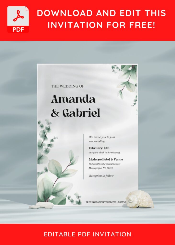 (Free Editable PDF) Effortless Beauty Wedding Invitation Templates E