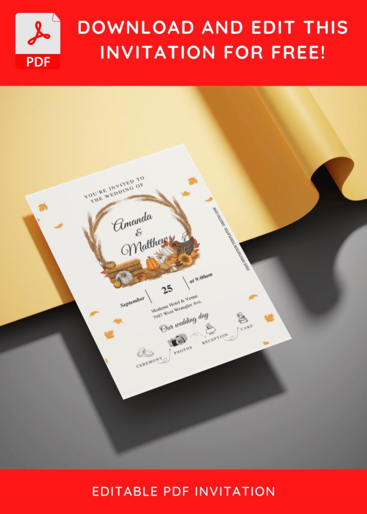 (Free Editable PDF) Scarlet Autumn Wedding Invitation Templates E