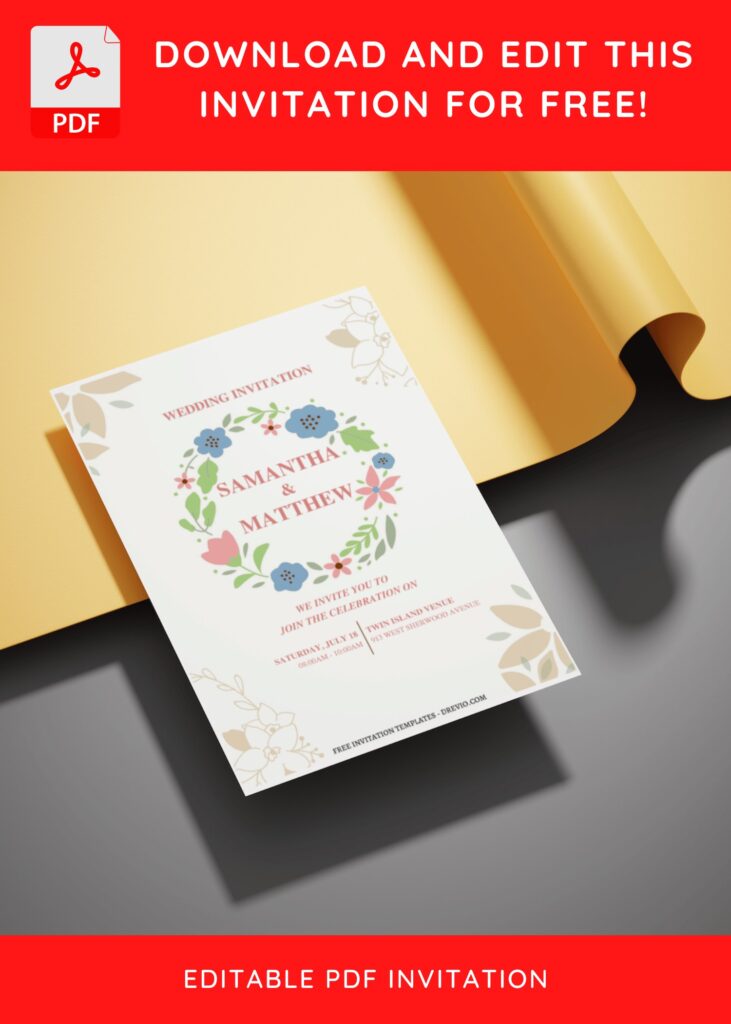 (Free Editable PDF) Modern Floral Touch Wedding Invitation Templates  E