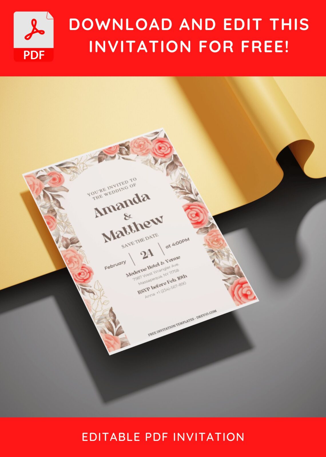 (Free Editable PDF) Botanical Garden Peony Wedding Invitation Templates E