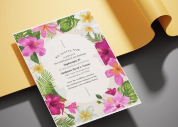 (Free Editable PDF) Vibrant Tropical Oasis Wedding Invitation Templates E