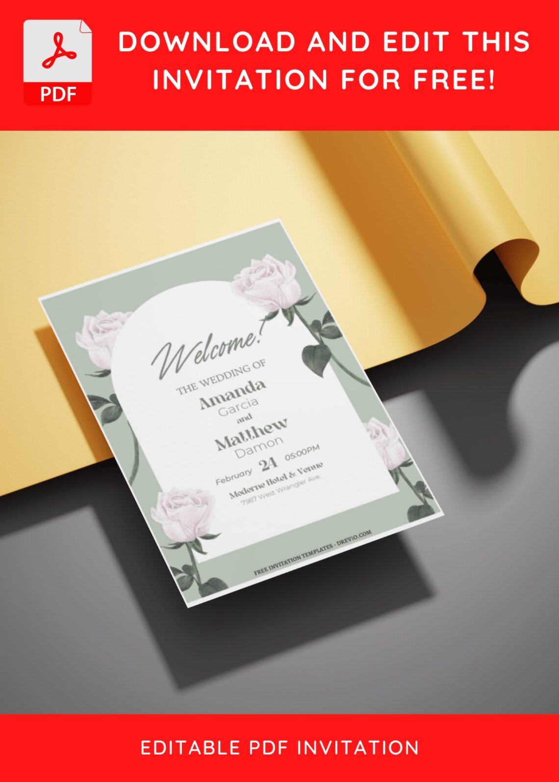 (Free Editable PDF) Modern Minimal Tulip Wedding Invitation Templates E