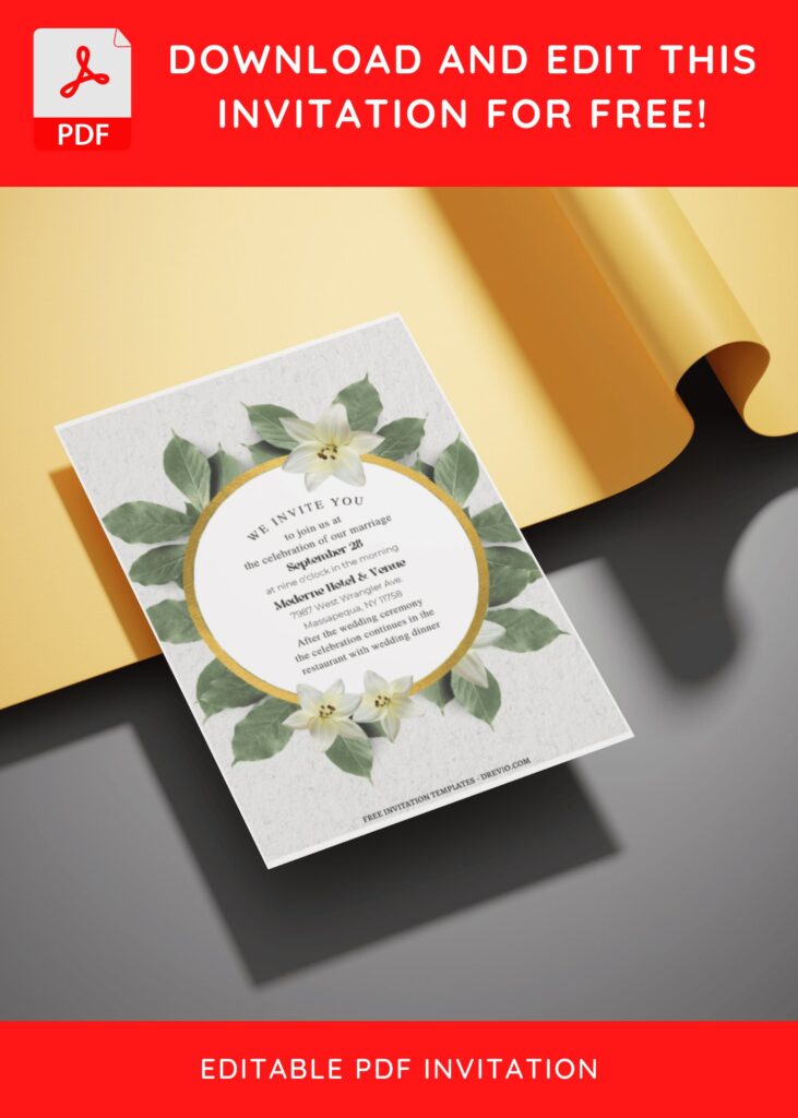 Invitation Template of (Free Editable PDF) Botanical Gold Frame Wedding Invitation Templates 5