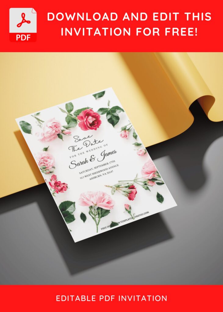 (Free Editable PDF) Romantic Garden Of Roses Wedding Invitation Templates E