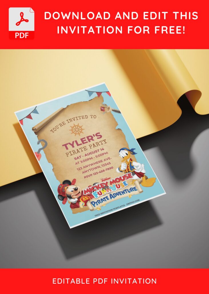 Invitation Template of (Free Editable PDF) Set Sail For Fun Mickey Mouse Pirate Birthday Invitation Templates 3