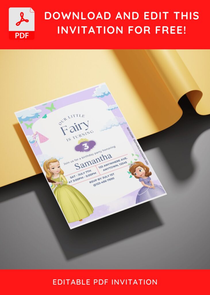 Invitation Template of (Free Editable PDF) Fairy Garden Sofia The First Birthday Invitation Templates 3