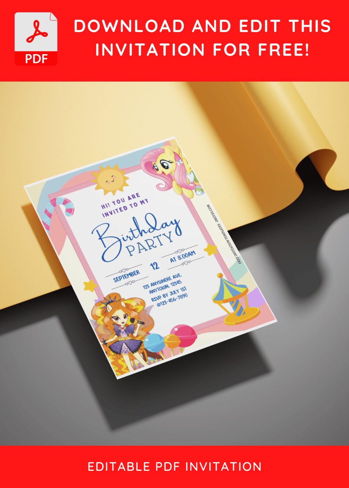 (Free Editable PDF) Delightful My Little Pony Candyland Birthday Invitation Templates E