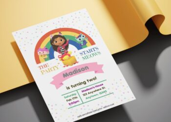 (Free Editable PDF) Rainbow Gabby's Dollhouse Birthday Invitation Templates