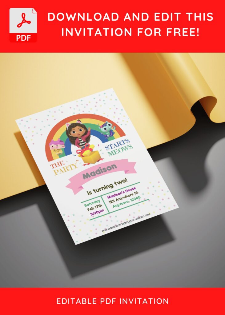 Invitation Template of (Free Editable PDF) Rainbow Gabby's Dollhouse Birthday Invitation Templates 3