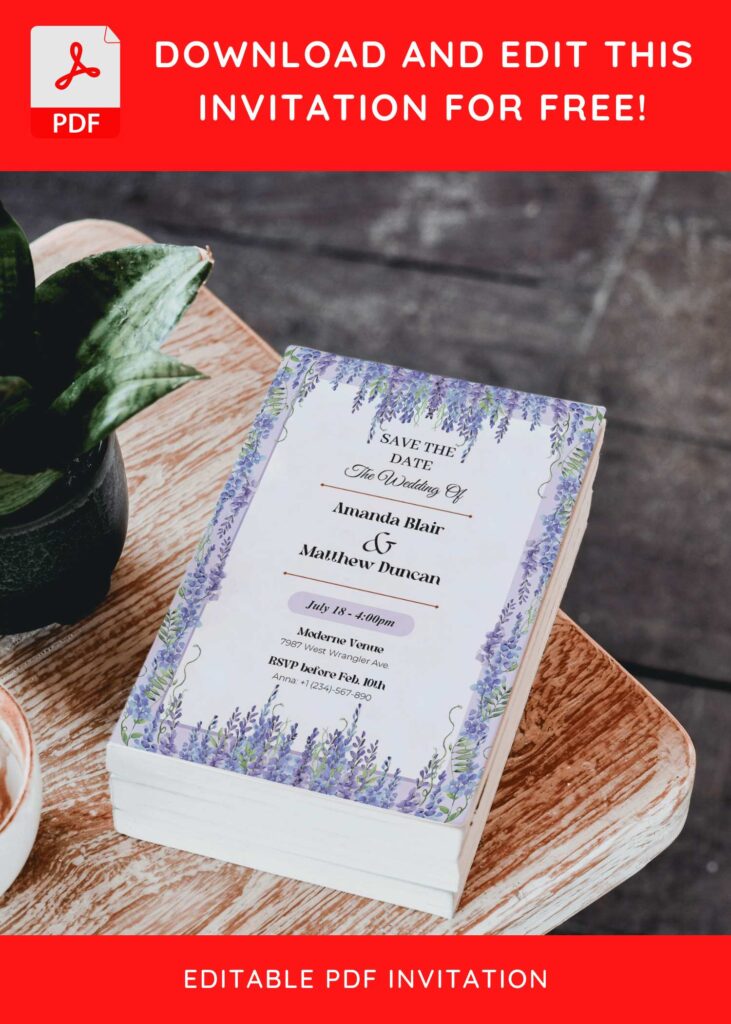 Invitation Template of (Free Editable PDF) Gorgeous Purple Lavender Wedding Invitation Templates 9