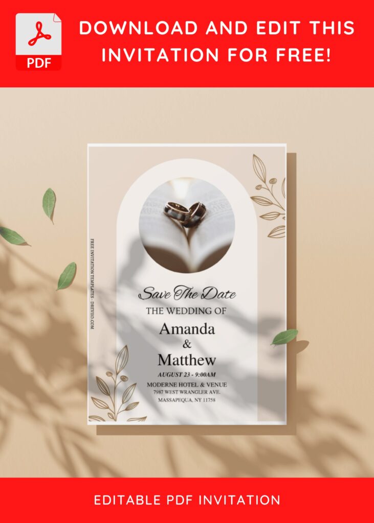 (Free Editable PDF) Minimalist Foliage Line Art Wedding Invitation Templates with greenery decorations