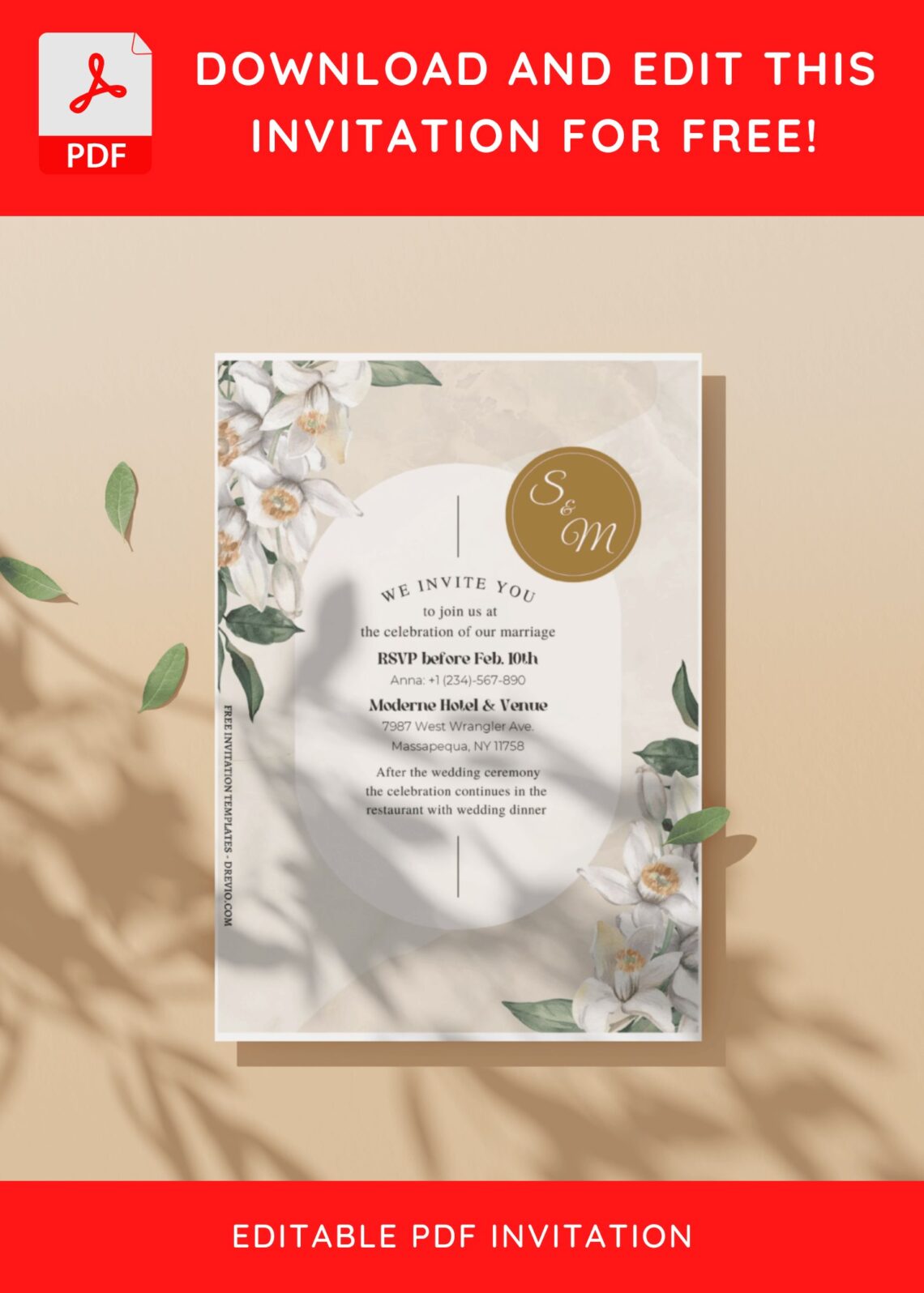 (Free Editable PDF) Modern Floral And Foliage Wedding Invitation ...