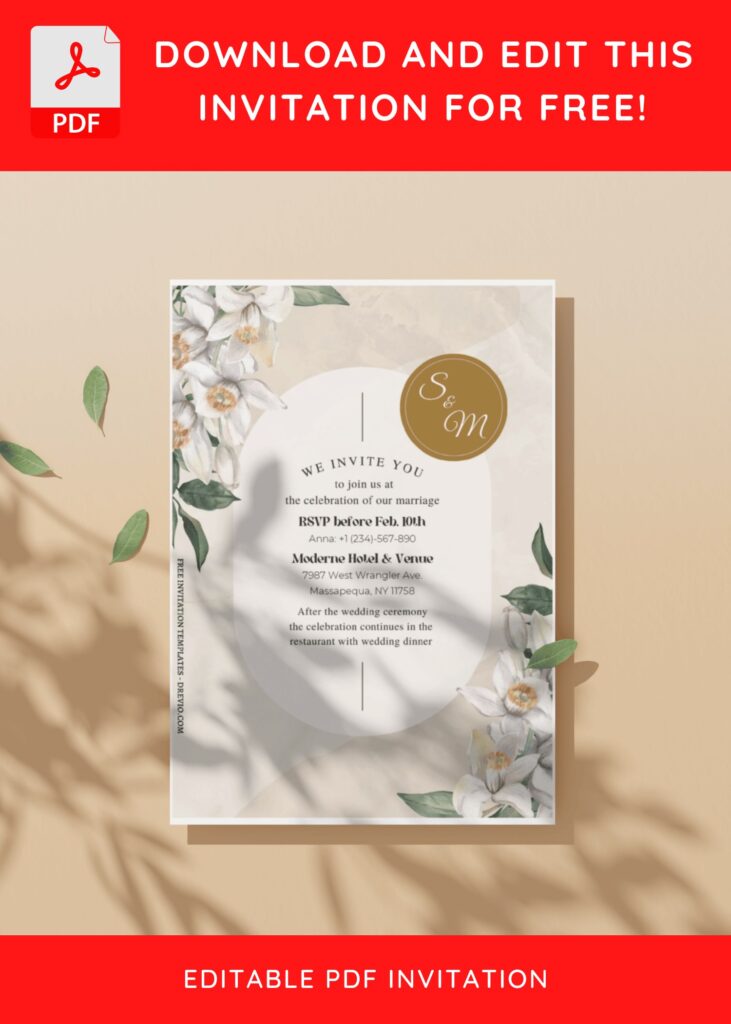 (Free Editable PDF) Modern Floral Brunch Wedding Invitation Templates with elegant typefaces