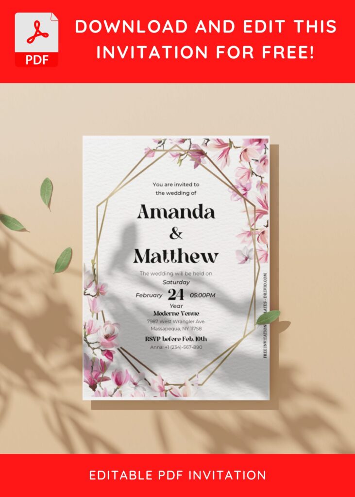 Invitation Template of (Free Editable PDF) Modern Japanese Sakura Wedding Invitation Templates 4