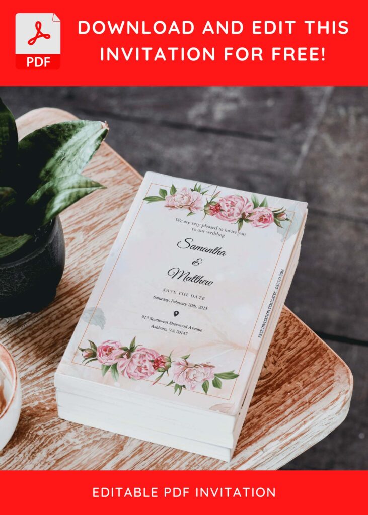 (Free Editable PDF) Botanical Floral Charm Wedding Invitation Templates D