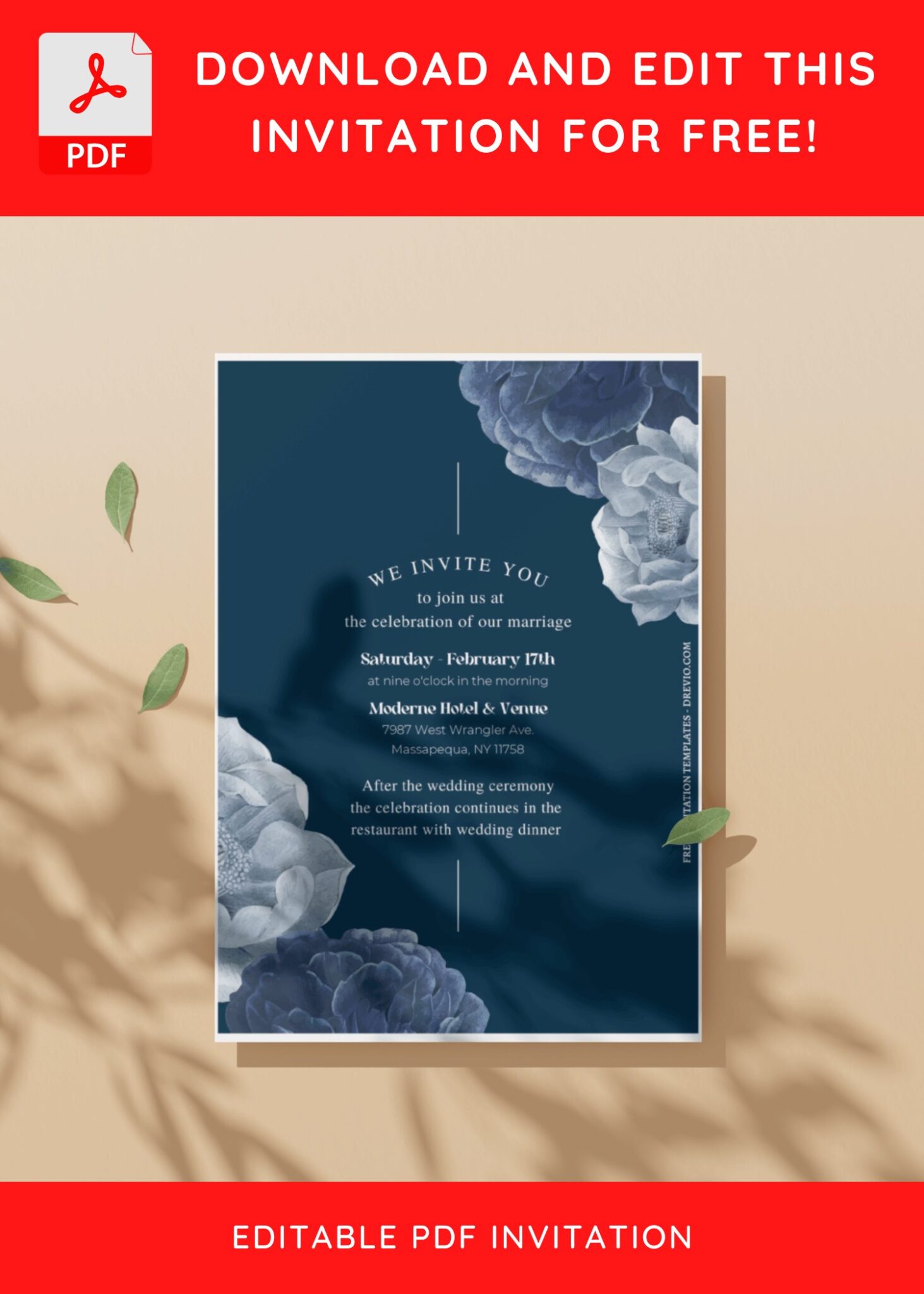 (Free Editable PDF) Dreamy Blue Flower Wedding Invitation Templates ...