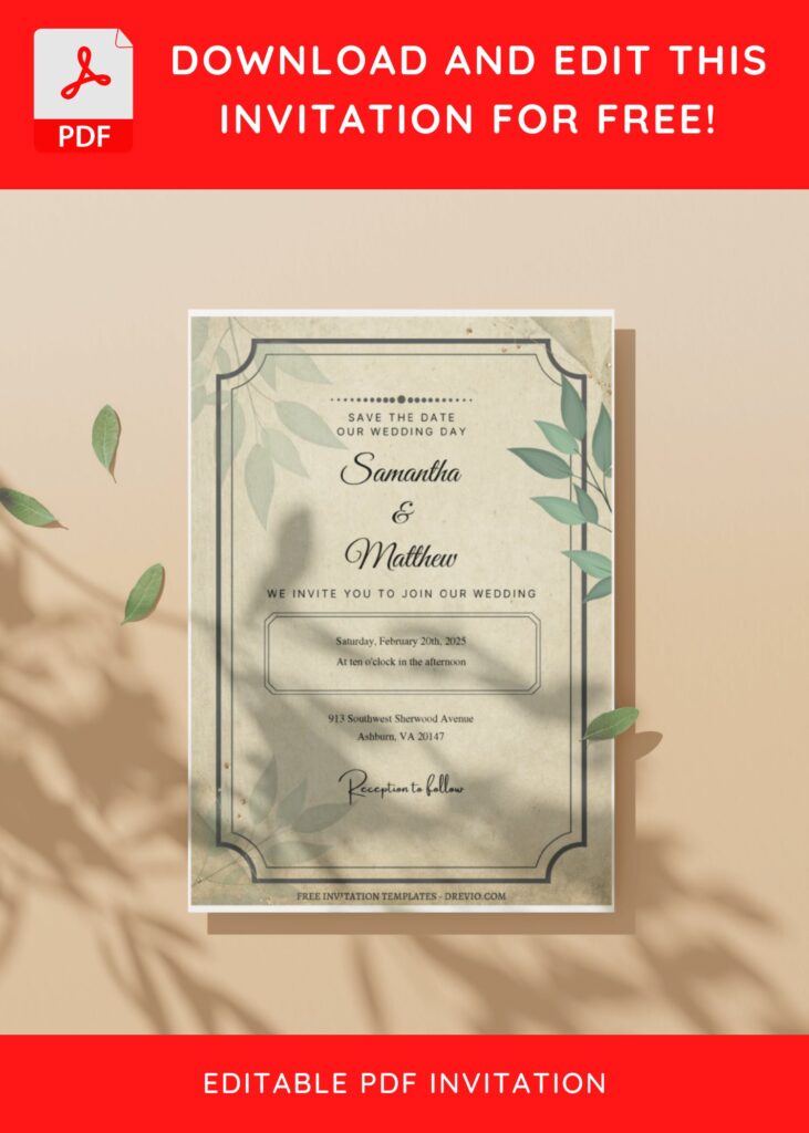 Invitation Template of (Free Editable PDF) Vintage Botanical Foliage Wedding Invitation Templates 2