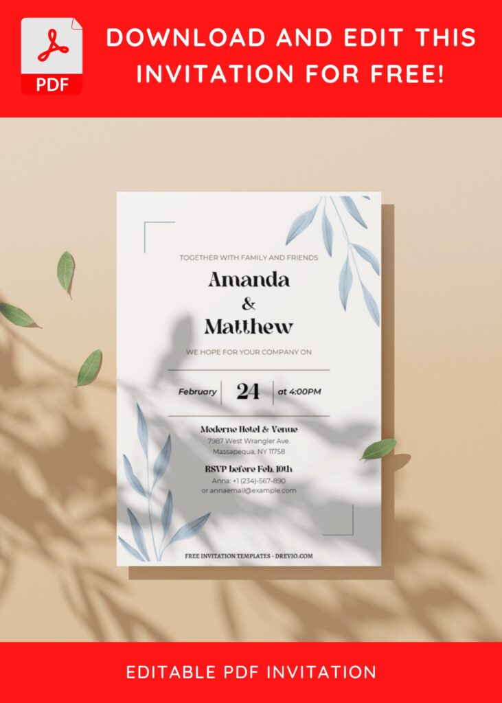 Invitation Template of (Free Editable PDF) Dreamy Blue Leaf Wedding Invitation Templates 4