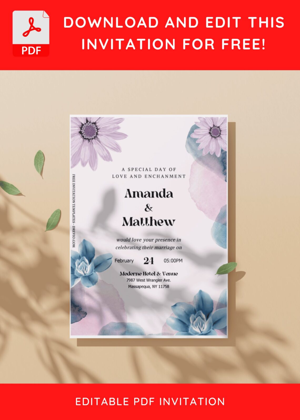 (Free Editable PDF) Pretty Purple Spring Wedding Invitation Templates ...