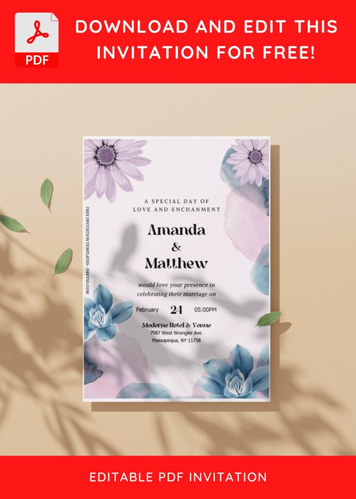 Invitation Template of (Free Editable PDF) Pretty Purple Spring Wedding Invitation Templates 2