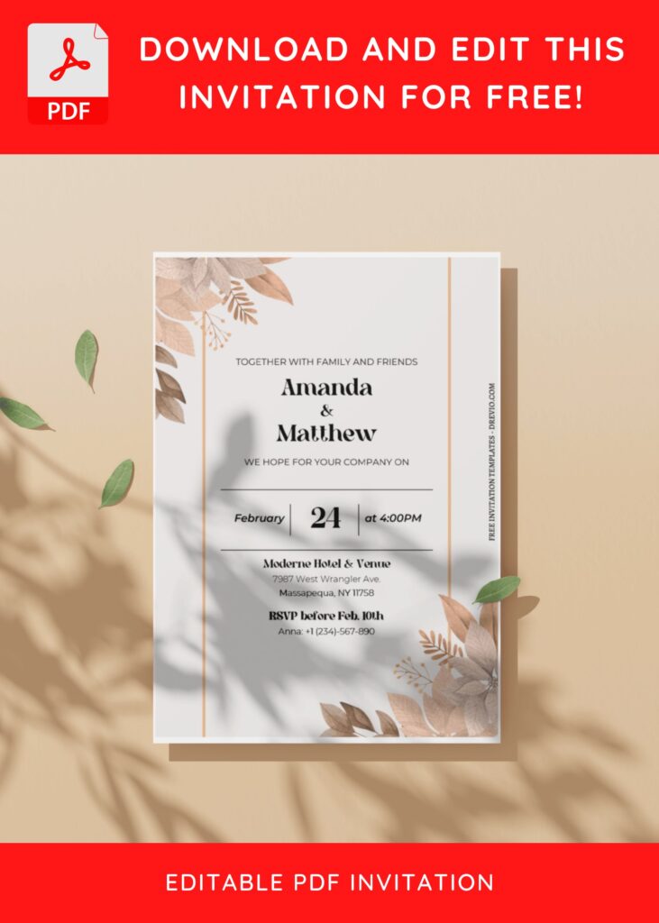 (Free Editable PDF) Modest And Chic Greenery Wedding Invitation Templates with simple frame