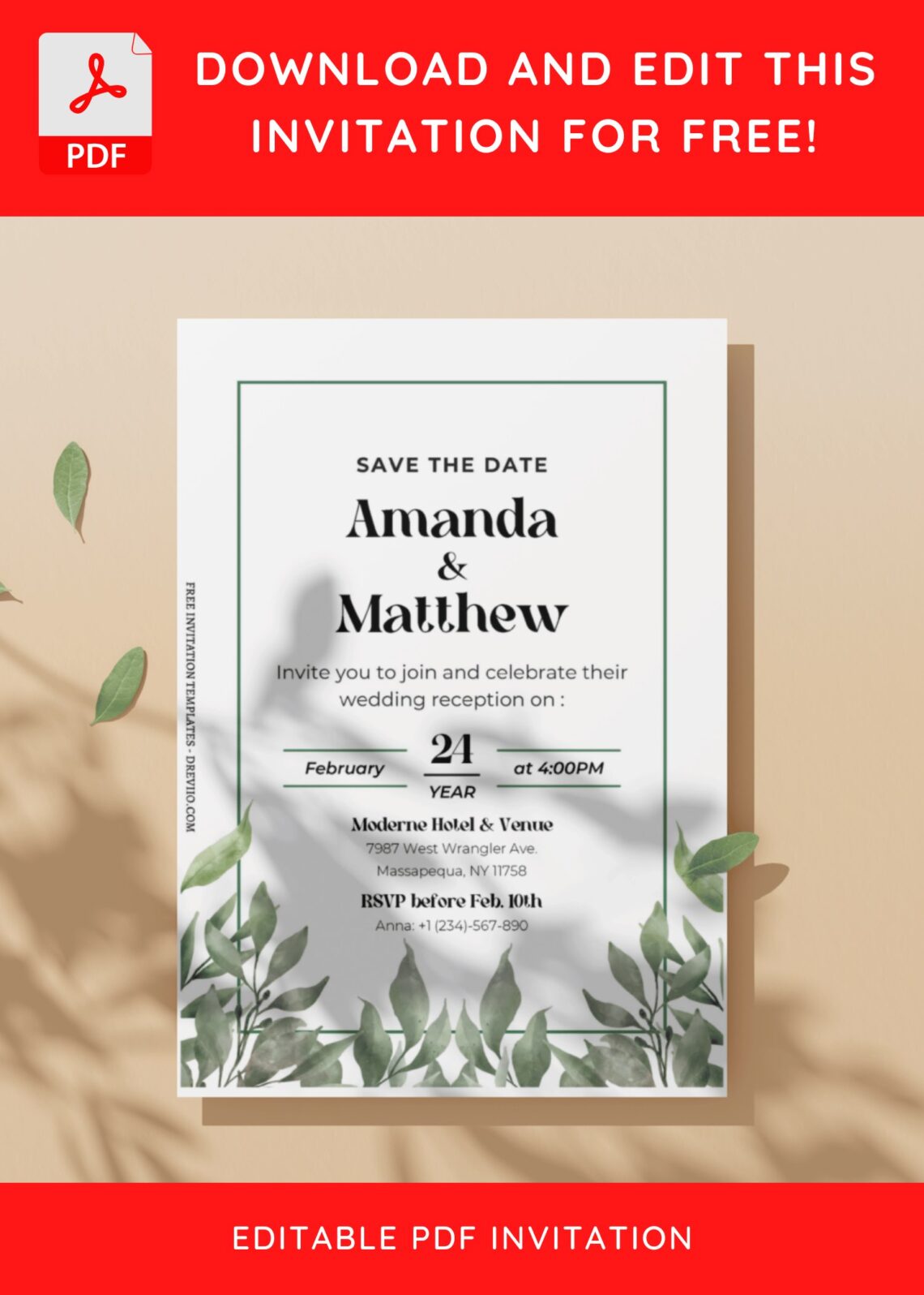 (Free Editable PDF) Refreshing Botanical Summer Wedding Invitation ...