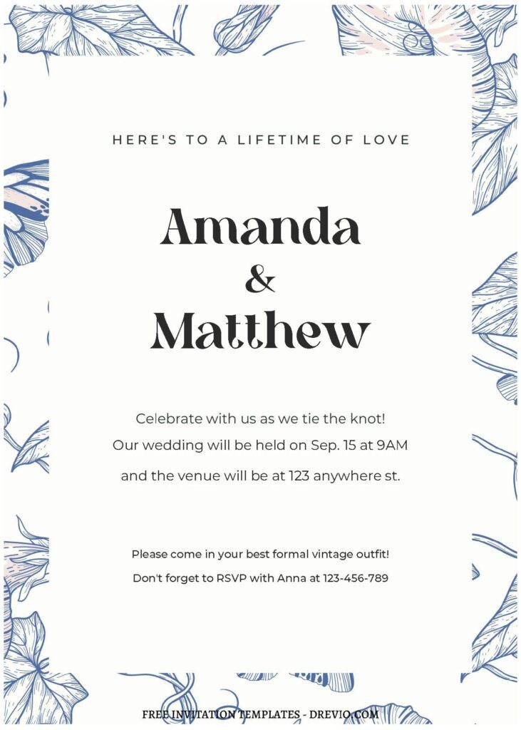 Invitation Template of (Free Editable PDF) Soft Blue Floral Wedding Invitation Templates 1