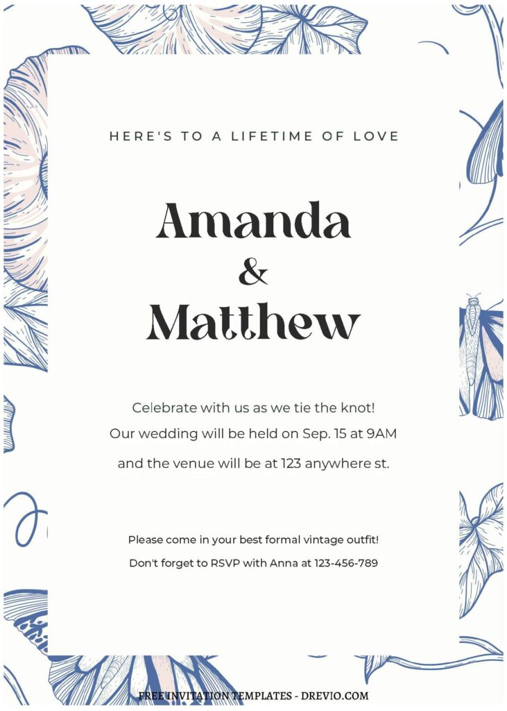 Invitation Template of (Free Editable PDF) Soft Blue Floral Wedding Invitation Templates 3