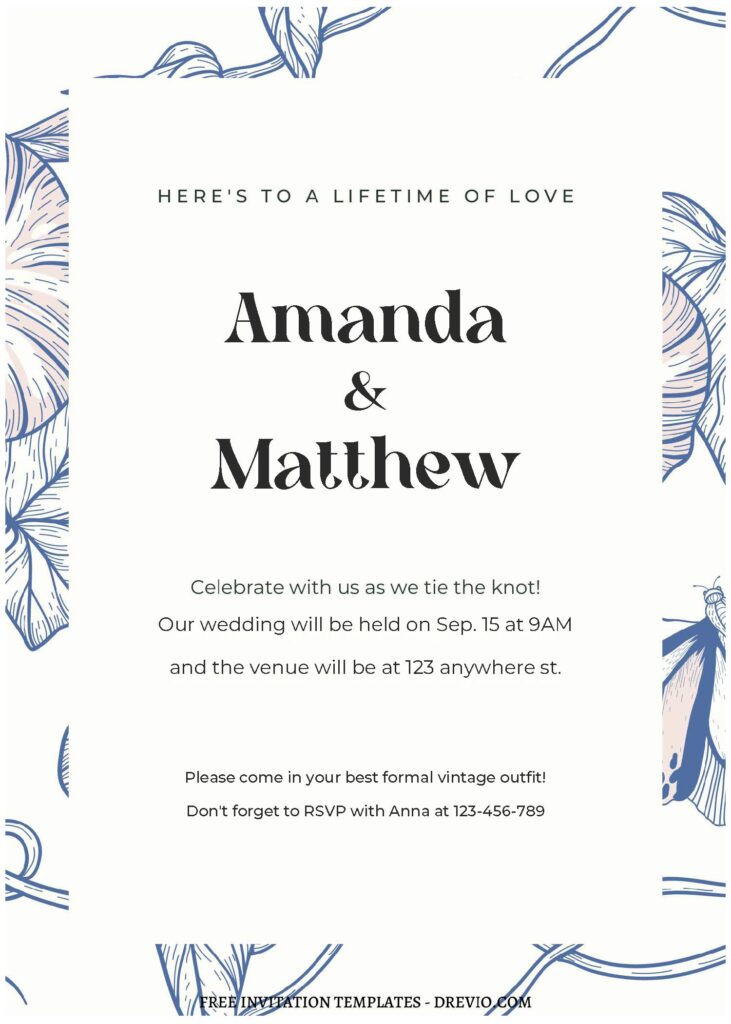 Invitation Template of (Free Editable PDF) Soft Blue Floral Wedding Invitation Templates 2